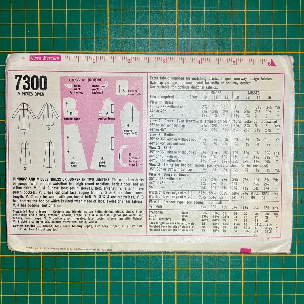 Vtg 1967 Simplicity 7300 Mod Dress Jumper Sewing Pattern Size 12 Bust 32 FF